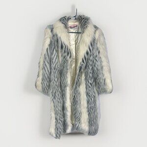 Vintage Donnybrook Faux Fur Long Coat White Gray Striped Plush Elegant Size 12